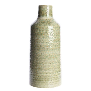 Earthenware Large Embossed Vase,  Green