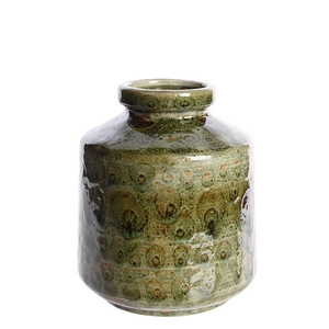 Earthenware Small Embossed Vase,  Green