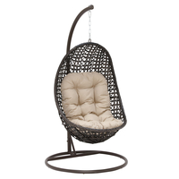 Hazel Garden Hanging Chair,  Brown Weave and Beige Fabric