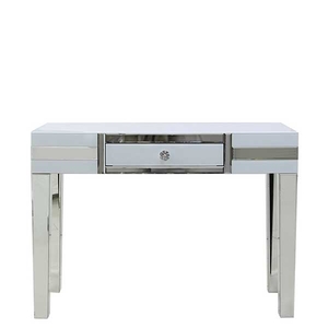 Krystal 1 Drawer Dressing Table,  White Glass and Mirror