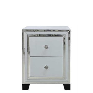 Krystal 2 Drawer Bedside Cabinet,  White Glass and Mirror
