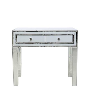 Krystal 2 Drawer Dressing Table,  White Glass and Mirror