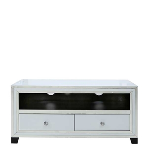 Krystal 2 Drawer Entertainment Unit,  White Glass and Mirror