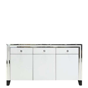 Krystal 3 Drawer 3 Door Cabinet,  White Glass and Mirror