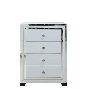 Krystal 4 Drawer Chest,  White Glass and Mirror