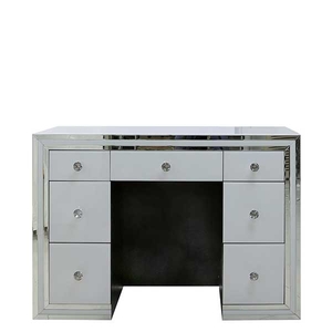Krystal 7 Drawer Dressing Table,  White Glass and Mirror