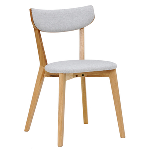 Lund Solid Wood Dining Chair with Fabric Seat,  Light Grey and Oak