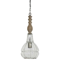 Sacha Glass With Wood 20cm Hanging Lamp,  Brown