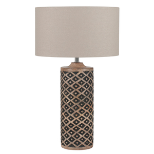 Tall Wooden Diamond Table Lamp,  Natural Black and Taupe
