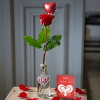 Red Rose,  Balloon & Vase Flowers