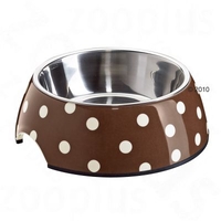 Melamine Pet Bowl White Dots with Stainless Steel Insert - 0.16 l Ø 11 cm