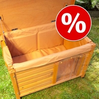 Set Woody Dog Cabin (incl. Plastic Door) + Insulation Mat - Set Size S 85 x 57 x