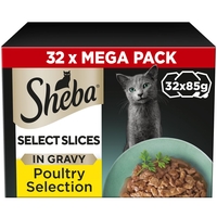 Sheba Select Slices Mixed Pack Trays - Saver Pack: Poultry Selection in Gravy (64 x 85g)