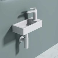 Cloakroom Wall Hung Compact Ceramic Bathroom Sink 370 x 180mm RH Tap Brussel 3053L