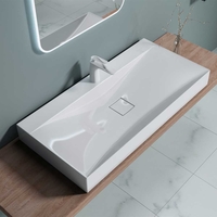 Counter Top Rectangular Stone Resin Basin Concealed Waste Colossum 810