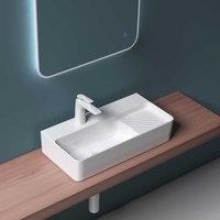 Counter Top Wall Hung Ceramic Bathroom Basin Shallow 305 x 600mm Brussel 179