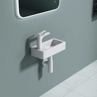 Small Cloakroom BasinWall Hung Compact Ceramic Bathroom Sink 370 x 180mm LH TapBrussel 3053R