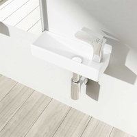 Wall Hung Compact Mini Cloakroom Ceramic Sink 380 x 140mm RH Tap Brussel 3085L