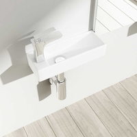 Wall Hung Or Countertop Compact Mini Cloakroom Ceramic Sink 380 x 140mm LH Tap Brussel 3085R
