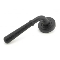 Matt Black Hammered Newbury Lever Door Handle on Art Deco Rose Set - U