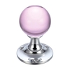 Pink Glass Ball Door Knobs on Plain Polished Chrome Roses