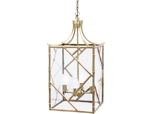 Dellium Brass Bamboo Glass Ceiling Lantern - Large