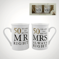 50 Years of Being Mr Right and Mrs Always Right Mugs