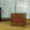Click Cube Walnut Clock Red LED