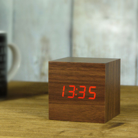 Click Cube Walnut Clock Red LED