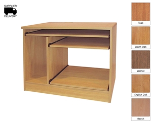 R White Computer Workstation B-CWS with Keyboard Printer and Scanner Shelves H728xW850xD540mm,  Walnut