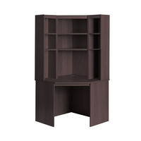 R White Corner Desk with Overshelving 3 Fixed Shelves,  Walnut
