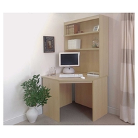 R White Corner Desk with Overshelving,  Beech Wood Grain