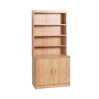 R White Desk Height Cupboard 85cm with Overshelving,  Classic Oak Wood Grain