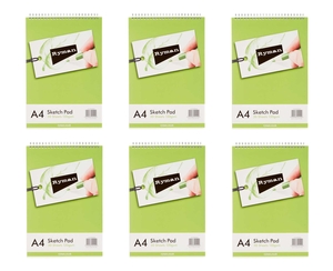 Ryman Sketch Pad A4 130gsm 60 Pages 30 Sheets Pack of 6