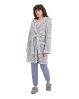 UGG Aarti Dressing Gown for Women in Cloudy Grey Zebra,  Size XS,  Polyester