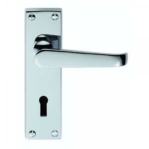 Classical Victorian Polished Chrome Lever on Backplate Door Handle - Euro 47.5c/c