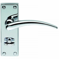 Classical Wing Short Lever On Backplate Door Handle - Satin Chrome Bathroom Lock