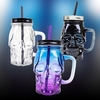 Glass Skull Mason Jars with Straws & Lids - 3 Pack