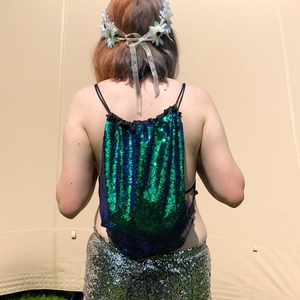 Green Sequin Drawstring Backpack