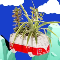 Red Campervan Cement Planter