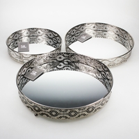 Silver Mirror Candle Plates X 3