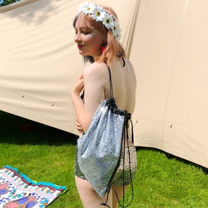 Silver Sequin Drawstring Backpack