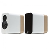 Q Acoustics Concept 300 Gloss White / Oak Bookshelf Speakers (Pair) w/ Tripod Speaker Stands