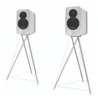 Q Acoustics Concept 300 Gloss White / Oak Bookshelf Speakers (Pair) w/ Tripod Speaker Stands
