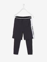2-in-1 Sports Bermuda Leggings for Boys black dark solid with design