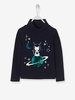 Astrocat Top for Girls,  with Reversible Sequins and Iridescent Motifs blue dark solid with design