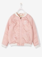 Bomber Jacket in Embroidered Satin for Girls pink light solid with design