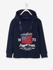 Hooded Sweatshirt with Fancy Zip Opening for Boys blue dark solid with design
