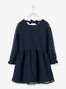 Lace Dress for Girls,  Velvet Bow blue dark solid