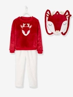 Plush Iridescent Deer Pyjamas & Pyjama Bag for Girls red dark solid with design